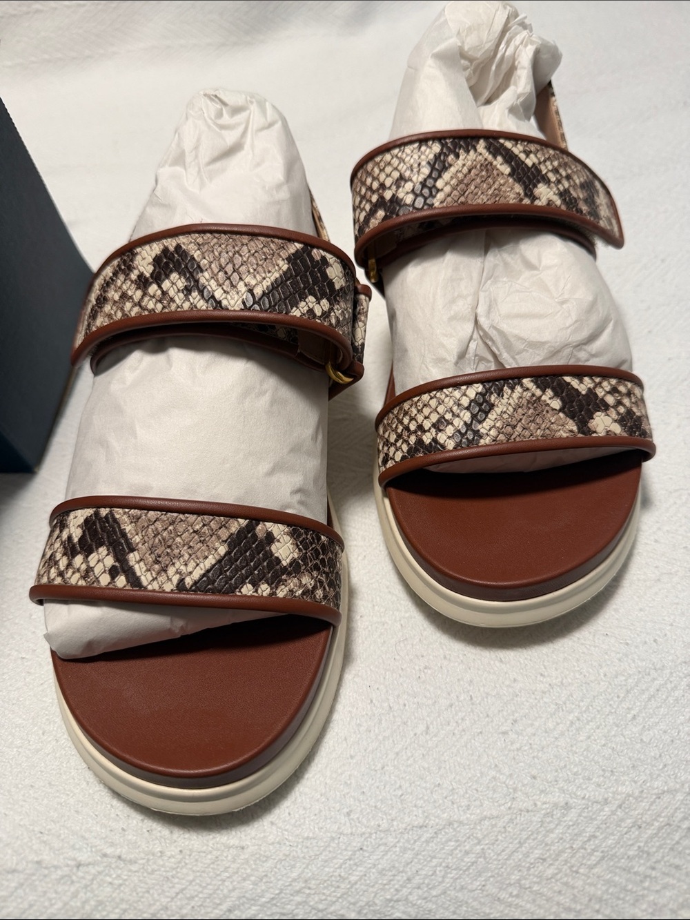 Cole Haan Brown Snake-Print Double Strap Slide Sandals